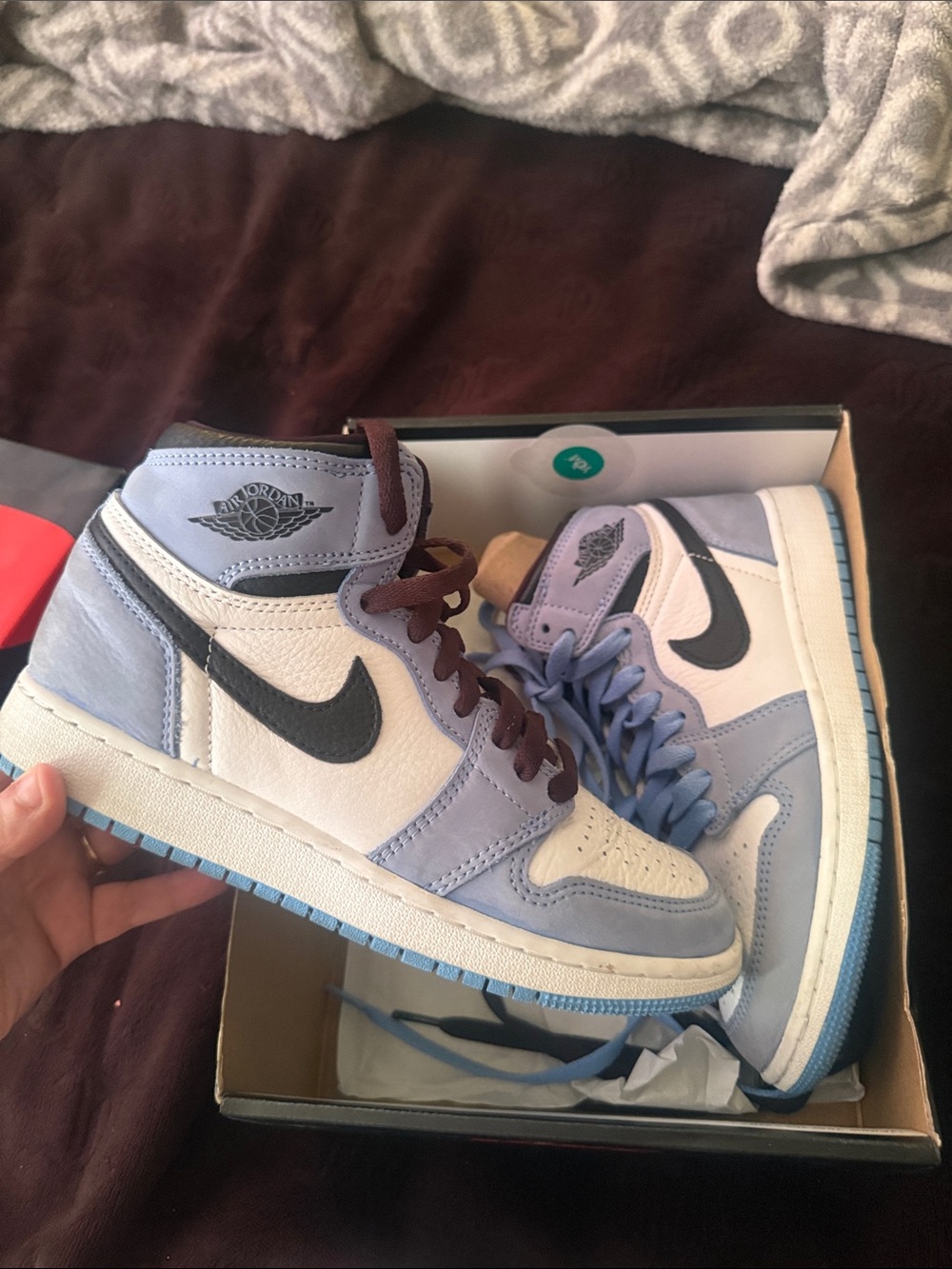 Jordan Women’s High-Top Sneakers in Light Blue, White & Black